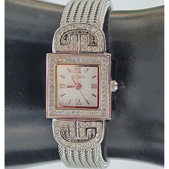 Elgin Ladies Heirloom Quartz Watch Silver Mesh Band Crystal 18mm Rhinestone Dial - Picture 1 of 16